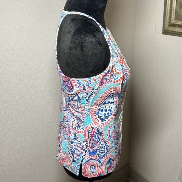 Lilly Pulitzer Anabelle - Shell Me About It - racer back contrast lace top Sz 6 - Picture 5 of 10